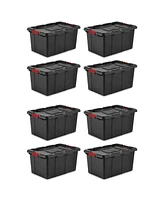 Sterilite 27 Gallon Durable Rugged Industrial Tote w/Red Latches, Black (8 Pack)