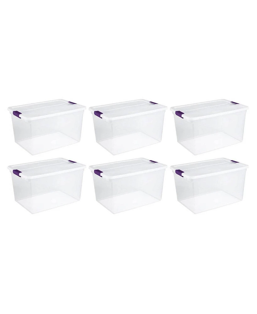 Sterilite 66 Quart Clear Plastic Latching Handle Storage Container Tote, 6 Pack