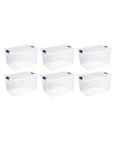 Sterilite 66 Quart Clear Plastic Latching Handle Storage Container Tote, 6 Pack