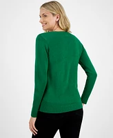 Holiday Lane Women's Sequined Gingerbread Crewneck Sweater, Created for Macy's