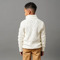 Hope & Henry Boys Mock Neck Cable Sweater with Buttons