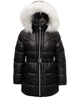 Michael Kors Toddler & Little Girls Belted Stadium Puffer Jacket with Faux-Fur Trim