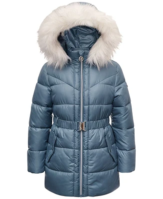 Michael Kors Toddler & Little Girls Belted Stadium Puffer Jacket with Faux-Fur Trim