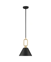 Stiffel Meyer Black Warm Gold Mini Pendant Light 11 1/2" Wide Modern White Inner Cone Shade Fixture for Dining Room House Home Foyer Kitchen Entryway