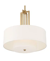 Possini Euro Design Sundry Antique Brass Gold Hanging Pendant Lighting 24" Wide Modern Double Drum Shades Fixture for Dining Room House Entryway Bedro