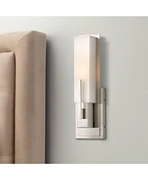 Possini Euro Design Midtown Modern Wall Light Sconce Satin Nickel Hardwired 4 1/2" Wide Fixture White Glass Rectangular Shade for Bedroom Bathroom Bed