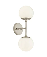 Possini Euro Design Oso Mid Century Modern Wall Light Sconce Brushed Nickel Silver Hardwired 6" Wide 2-Light Fixture Opal Glass Orbs Shade for Bedroom