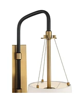 Crystal Mid Century Modern Wall Light Sconce Warm Brass Black Hardwired 8" Fixture White Linen Drum Shade for Bedroom Living Family Room Home Hallway