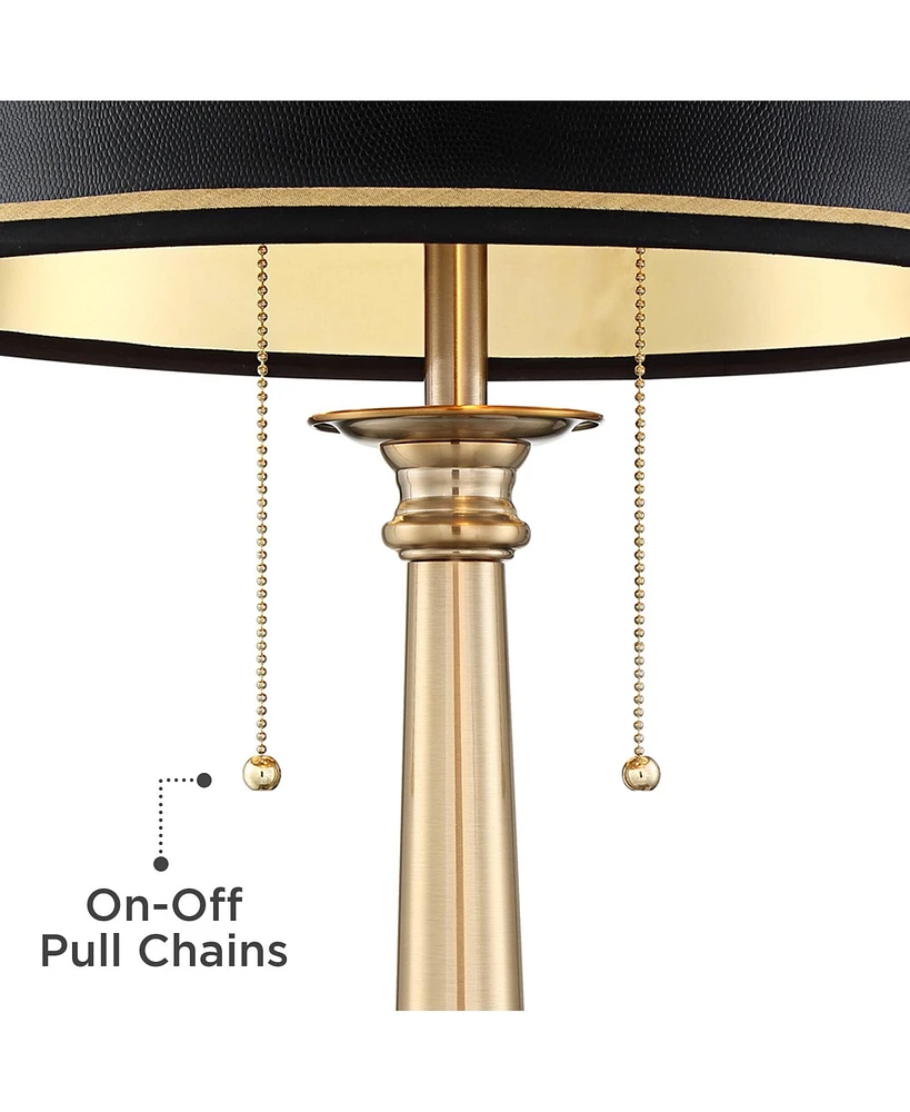 Georgetown Traditional Desk Table Lamp 28 1/2" Tall with Usb Charging Port Warm Brass Steel Black Gold Trim Drum Shade for Living Room Bedroom Nightst