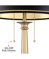 Georgetown Traditional Desk Table Lamp 28 1/2" Tall with Usb Charging Port Warm Brass Steel Black Gold Trim Drum Shade for Living Room Bedroom Nightst