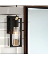 Ramos Industrial Modern Wall Light Sconces Set of 2 Black Warm Brass Hardwired 4 1/2" Fixture Clear Ribbed Glass Shade for Bedroom Bathroom Vanity Liv