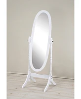Traditional Queen Anna Style Wood Floor Cheval Mirror, White Finish
