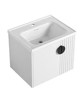 Wall-Mounted Vanity | Dual-Door with 3D Wave | Ceramic Sink | Soft-Close | Metallic
