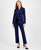 Anne Klein Womens Faux Double Breasted Jacket Pleated Top Pull On Pants