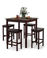 Slickblue 5-Piece Bar Table Set Counter-Height Dining Table and 4 Bar Stools-Brown