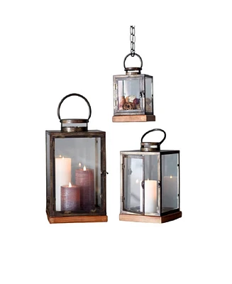 Slickblue Set of 3 Metal Box Lanterns with Wood Bases