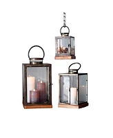 Slickblue Set of 3 Metal Box Lanterns with Wood Bases