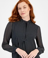 Anne Klein Sheer Dot-Print Blouse