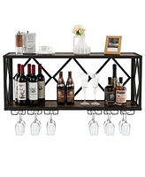 Slickblue Wall Mounted Wine Rack for 39 Bottles and 12 Glasses