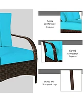 Gymax 3PCS Patio Rattan Conversation Set Outdoor Furniture Set w/ Turquoise Cushion