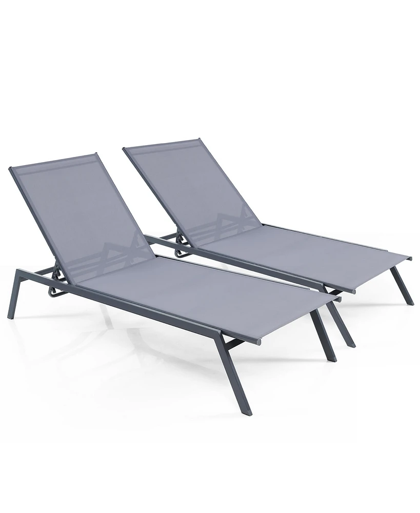 Gymax 2PCS Patio 6-Position Adjustable Lounge Chair Outdoor Reclining Chair Poolside