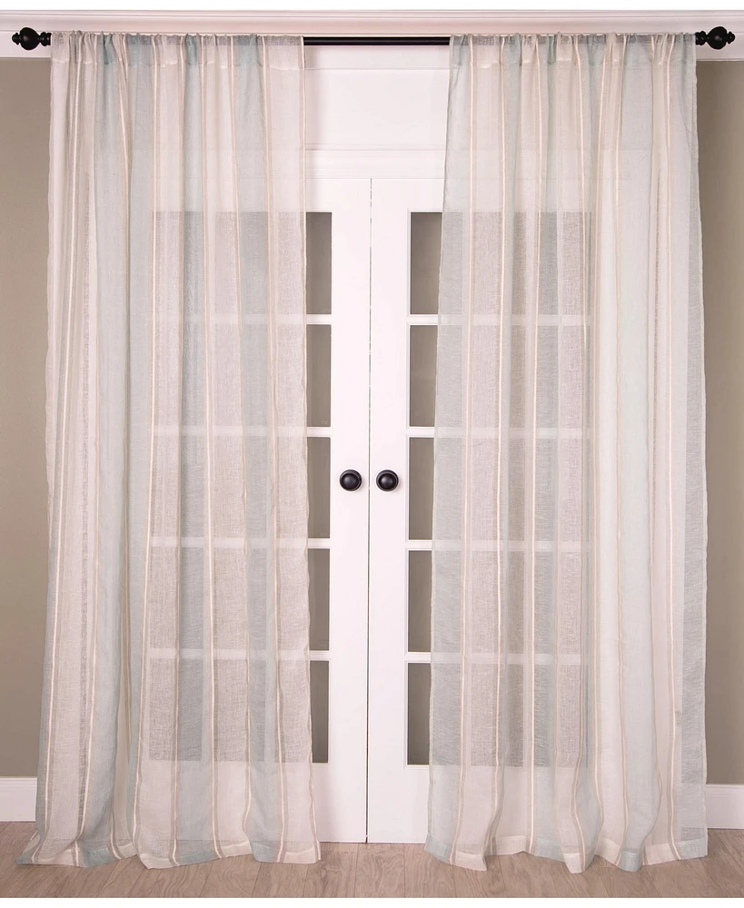 Ihi Home Beach Stripe 100-percent Linen Curtain Panel