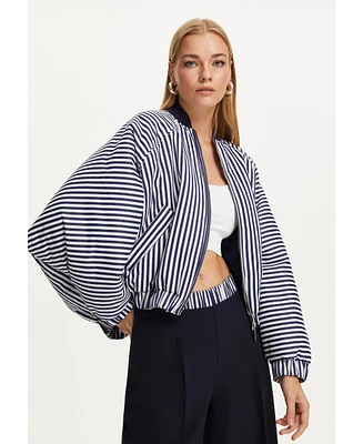 Nocturne Women's Striped Bomber Jacket - Multi