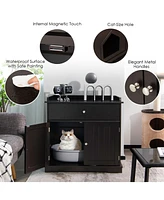 Slickblue Wooden Cat Litter Box Enclosure with Drawer Side Table Furniture