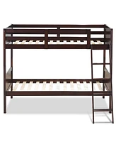 Sugift Wooden Twin Over Twin Bunk Bed Frames with Ladder and Safety Rail