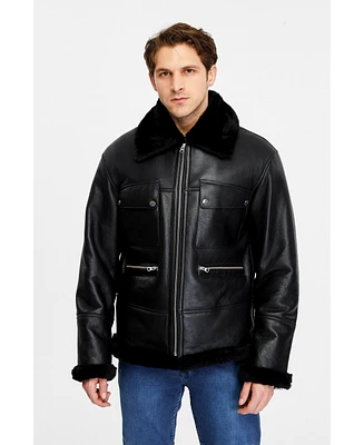 Furniq Uk Men's Genuine Sheepskin Bomber Jacket