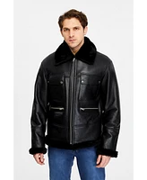 Furniq Uk Men's Shearling Bomber Jacket, Black Crocodile Emboss Wool