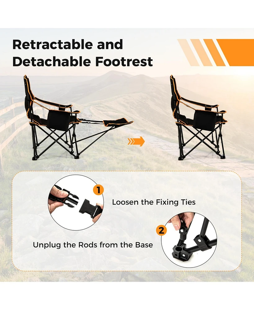 Slickblue Folding Camping Chair with Footrest Camping Lounge Chair with Carry Bag-Black