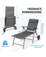 Gymax 2PCS Patio Recliner Chair Outdoor Adjustable Folding Chaise Lounge Chair w/ 2 Wheels