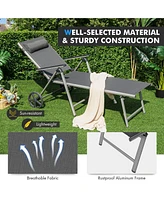 Gymax 2PCS Patio Recliner Chair Outdoor Adjustable Folding Chaise Lounge Chair w/ 2 Wheels