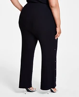 Nina Parker Trendy Plus Embellished Rib-Knit Pants