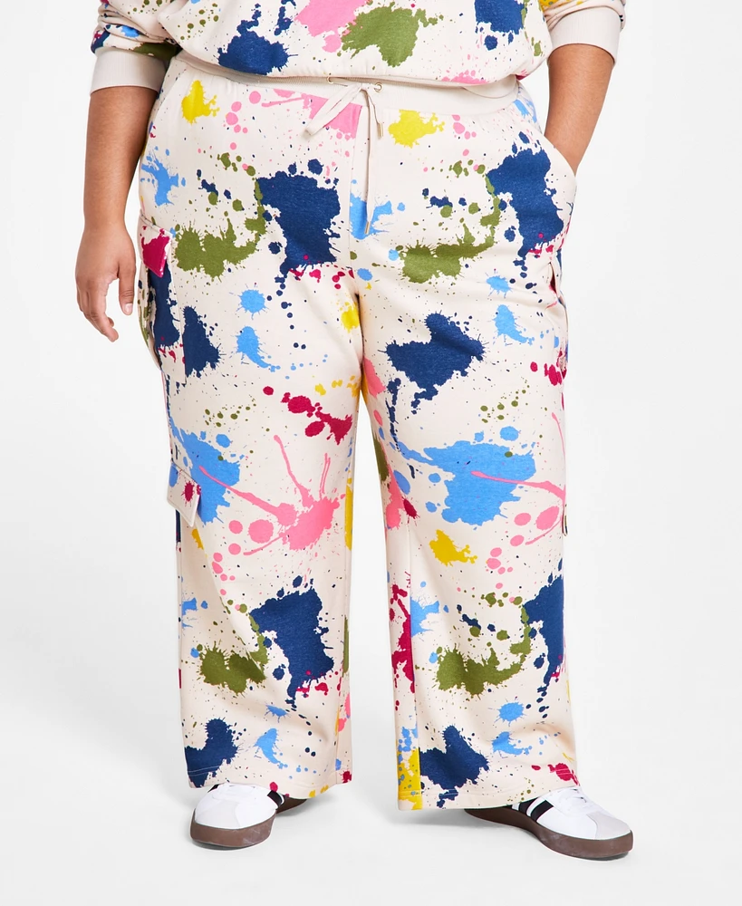 Nina Parker Trendy Plus Size High-Rise Cargo Pocket Printed French Terry Sweatpants