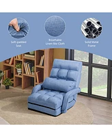 Gymax Folding Floor Chair Adjustable Armchair Chaise Lounge Lazy Sofa Blue