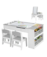 Slickblue 2-in-1 Kids Wooden Art Table and Art Easel Set with Chairs Storage Bins Paper Roll