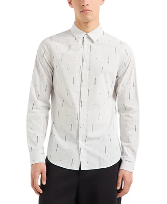 A|X Armani Exchange Men's Slim Fit Long Sleeve Button-Front Striped Logo Print Shirt