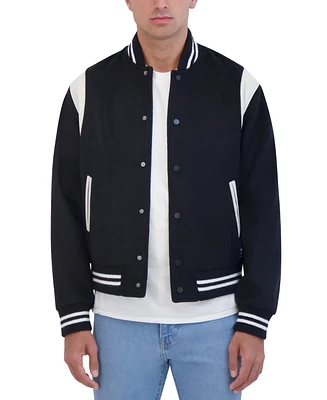 Hudson Men's Varsity Jacket with Faux Leather Trim