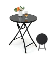Slickblue 23 Inch Round Bistro Table with Tempered Glass Tabletop