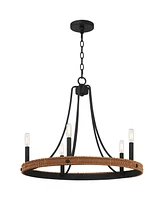 Franklin Iron Works Navarro Black Wagon Wheel Chandelier 24 1/2" Wide Farmhouse Rustic Wood Ring 5-Light Fixture for Dining Room House Foyer Kitchen I