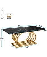 Tribesigns Modern Dining Table, 63 inch Faux Marble Wood Kitchen Table for 6 People, Rectangular Dinner Room with Geometric Frame Kitchen, D