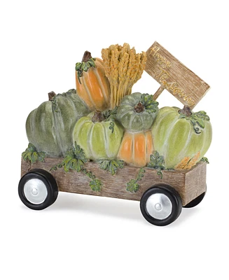 Slickblue Happy Thanksgiving Wagon and Pumpkin Figurine 8.5"L