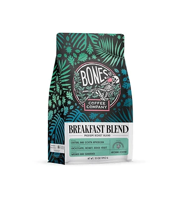 Bones Coffee Company Breakfast Blend Whole Coffee Beans | 12 oz Medium Roast Arabica Low Acid Coffee | Gourmet Coffee (Whole Bean)