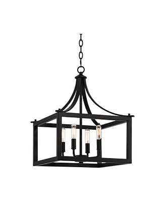 Possini Euro Design Delfina Matte Black Pendant Chandelier 22" Wide Modern Open Square Metal Cage 4