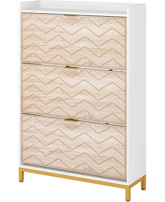 Tribesigns Shoe Cabinet, Modern Storage Cabinet with 3 Flip Doors & Adjustable Shelf, Wooden 18