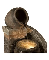 John Timberland Verona Rustic Outdoor Floor Cascading Water Fountain 35" High with Led Light Planter Box for Garden Patio Backyard Deck Home Lawn Porc