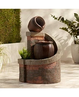 John Timberland Verona Rustic Outdoor Floor Cascading Water Fountain 35" High with Led Light Planter Box for Garden Patio Backyard Deck Home Lawn Porc