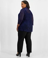 Alex Evenings Plus Foldover Jacket & Scoop-Neck Top